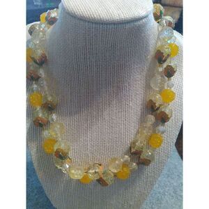 Beaded Necklace Yellow Crystal Statement Jewelry Gift For Her‎